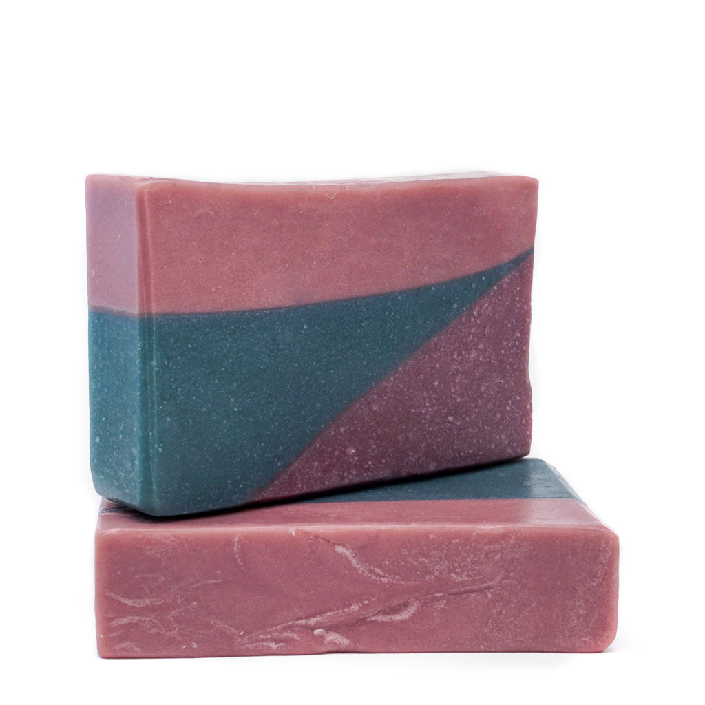 purple and green color block soap bars